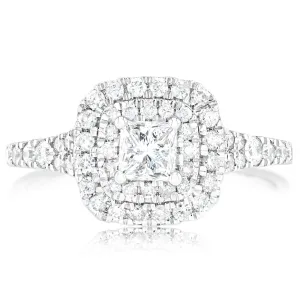 9ct White Gold 1 Carat Princess Diamond Solitaire Ring with Brilliant Halo and Sides Shiels