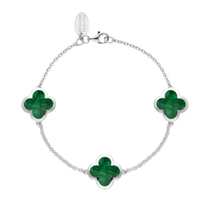9ct White Gold Malachite Bloom Four Leaf Clover Chain Bracelet