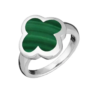 9ct White Gold Malachite Bloom Four Leaf Clover Ring