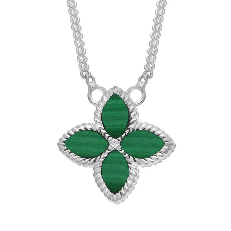 9ct White Gold Malachite Eden Small Marquise Flower Necklace