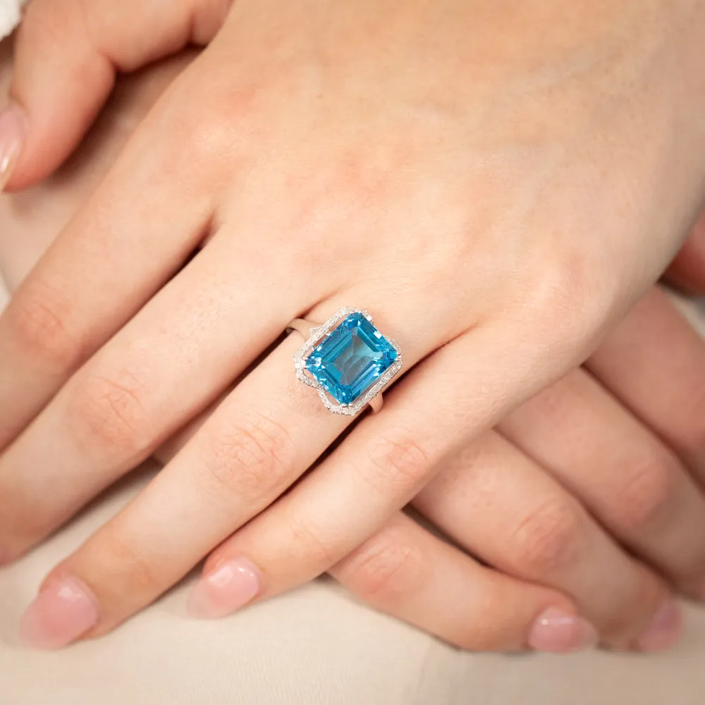 9ct White Gold Natural Blue Topaz And Diamond Ring Shiels