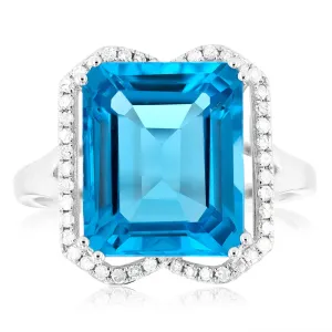 9ct White Gold Natural Blue Topaz And Diamond Ring Shiels