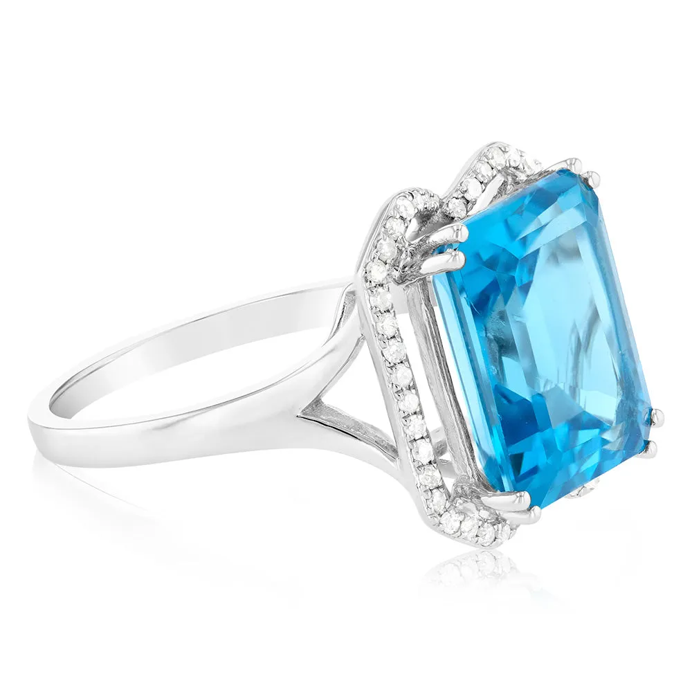 9ct White Gold Natural Blue Topaz And Diamond Ring Shiels