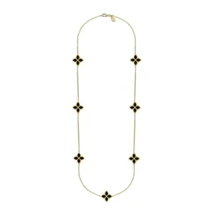 9ct White Gold Whitby Jet Eden Long Marquise Flower Necklace