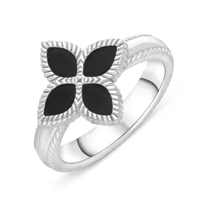 9ct White Gold Whitby Jet Eden Marquise Flower Ring