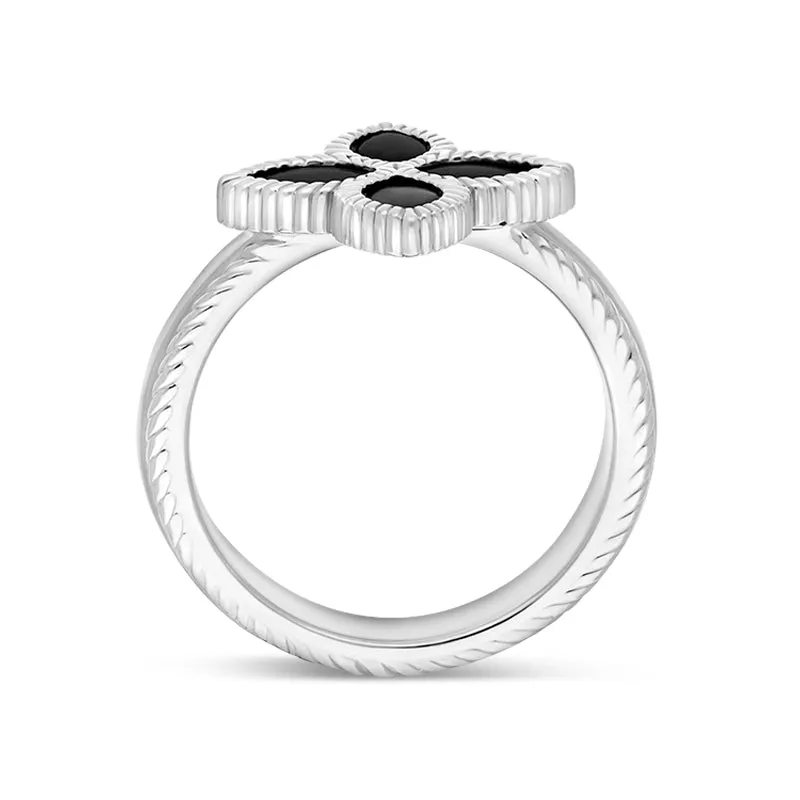 9ct White Gold Whitby Jet Eden Marquise Flower Ring