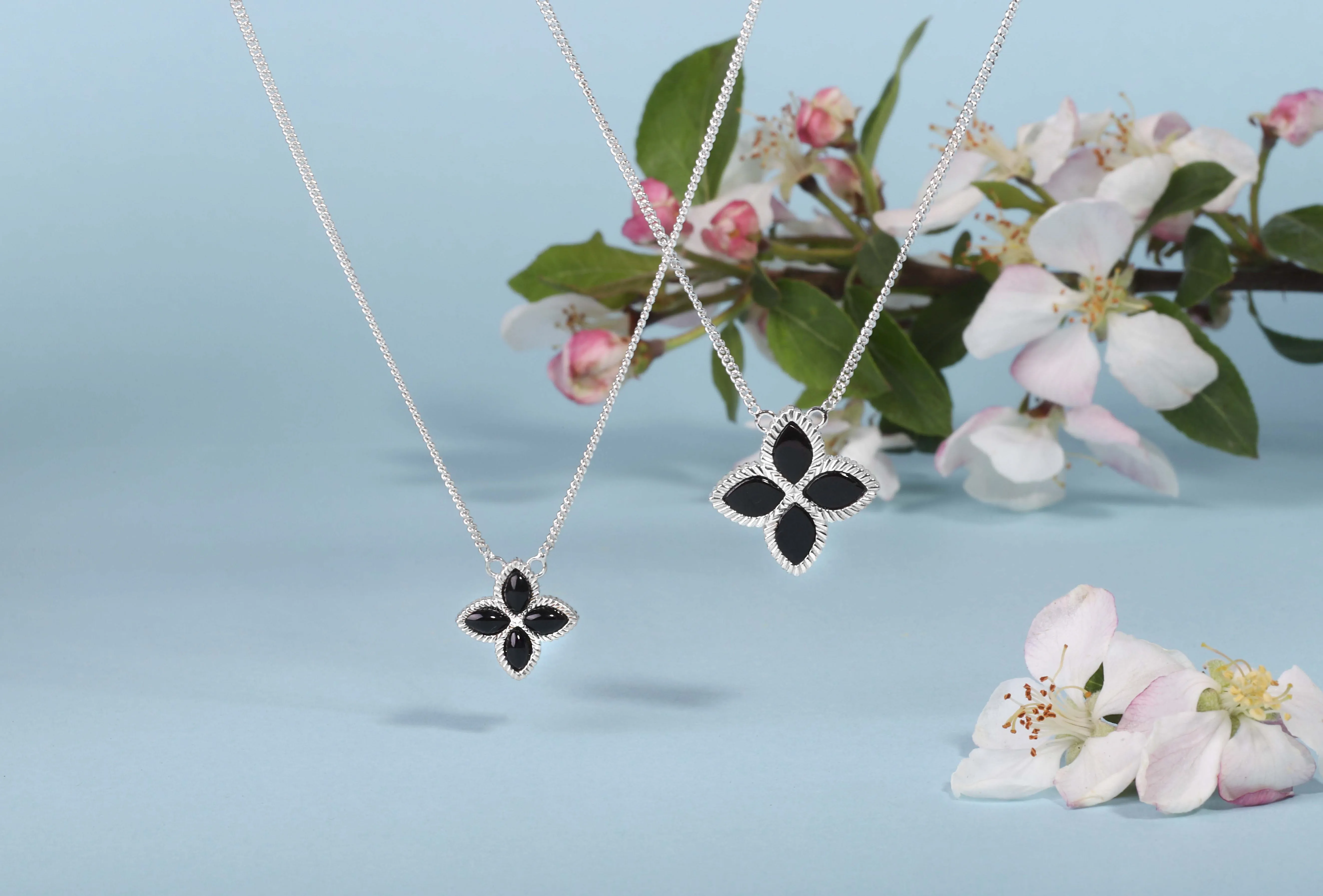 9ct White Gold Whitby Jet Eden Small Marquise Flower Necklace
