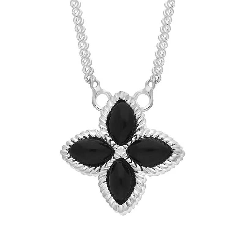 9ct White Gold Whitby Jet Eden Small Marquise Flower Necklace