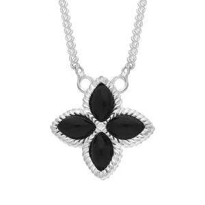 9ct White Gold Whitby Jet Eden Small Marquise Flower Necklace