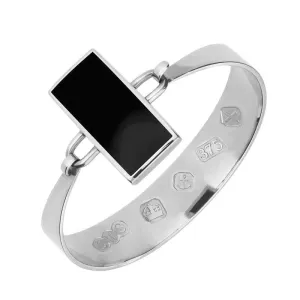 9ct White Gold Whitby Jet Oblong Stone Heavy Bangle