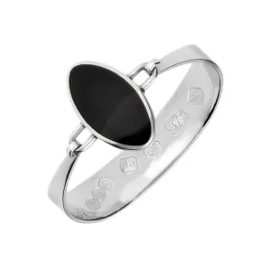 9ct White Gold Whitby Jet Oval Stone Heavy Bangle