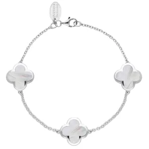 9ct White Gold White Mother of Pearl  Bloom Four Leaf Clover Chain Bracelet