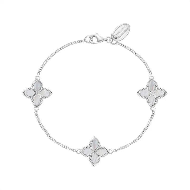 9ct White Gold White Mother of Pearl Eden Marquise Flower Bracelet