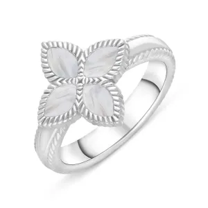 9ct White Gold White Mother of Pearl Eden Marquise Flower Ring