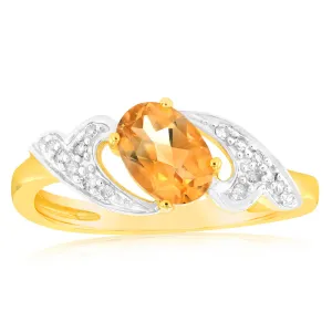 9ct Yellow & White Gold Two Tone Natural Citrine And Diamond Ring Shiels
