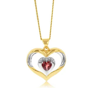 9ct Yellow And White Heart Garnet And Diamond Pendant Shiels