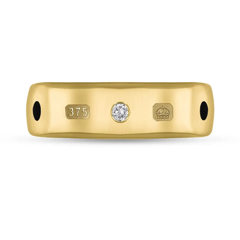 9ct Yellow Gold 0.09ct Diamond Whitby Jet King's Coronation Hallmark 6mm Ring D