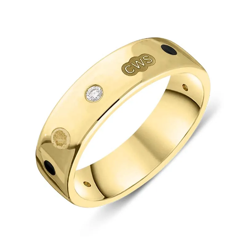 9ct Yellow Gold 0.09ct Diamond Whitby Jet King's Coronation Hallmark 6mm Ring D