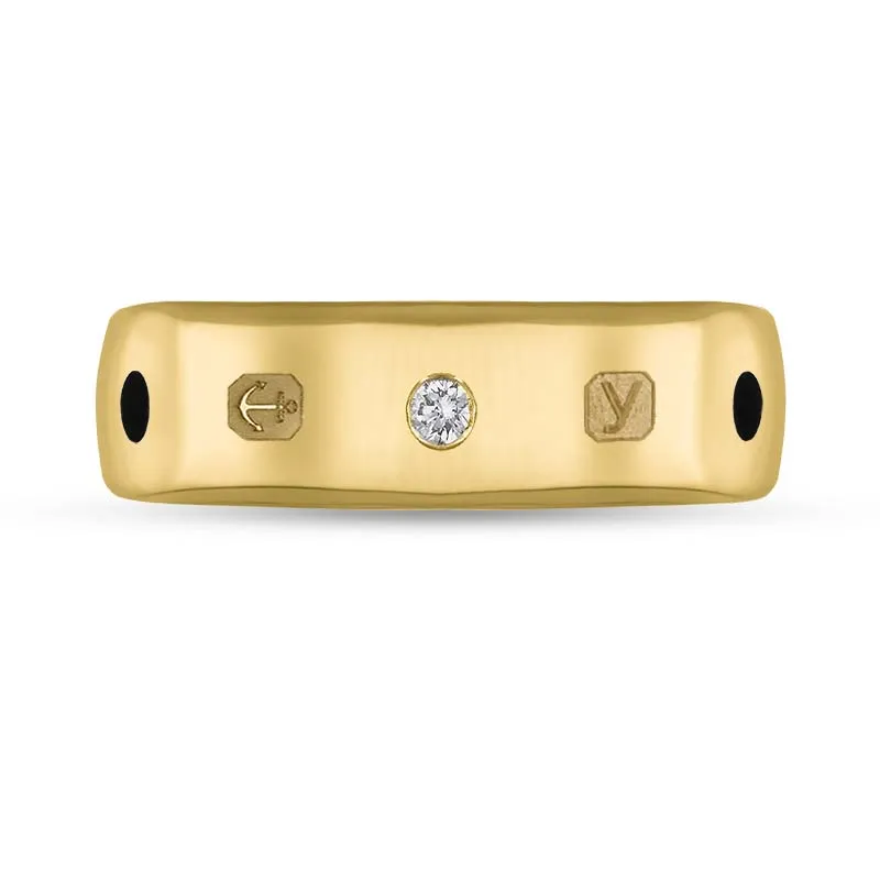 9ct Yellow Gold 0.09ct Diamond Whitby Jet King's Coronation Hallmark 6mm Ring D
