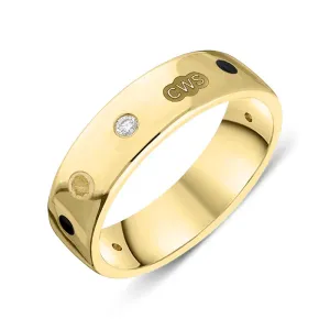 9ct Yellow Gold 0.09ct Diamond Whitby Jet King's Coronation Hallmark 6mm Ring D