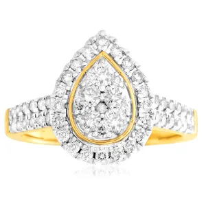 9ct Yellow Gold 1 Carat Diamond Pear Shape Cluster Ring Shiels