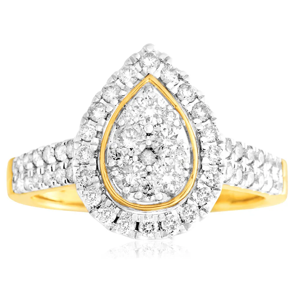9ct Yellow Gold 1 Carat Diamond Pear Shape Cluster Ring Shiels