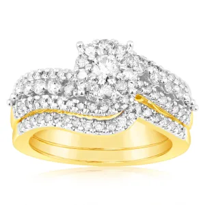 9ct Yellow Gold 1.1 Carat Diamond Bridal Engagement & Wedding Ring Set Shiels