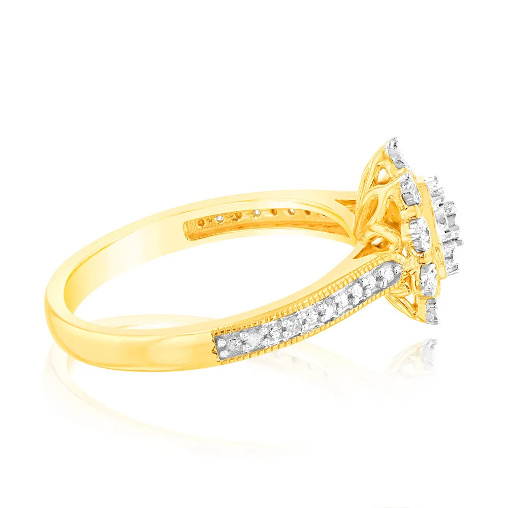 9ct Yellow Gold 1/10 Carat Diamond Cluster Ring with 27 Round Brilliant Diamonds Shiels