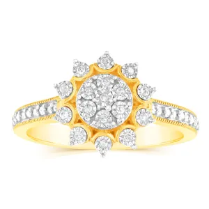 9ct Yellow Gold 1/10 Carat Diamond Cluster Ring with 27 Round Brilliant Diamonds Shiels