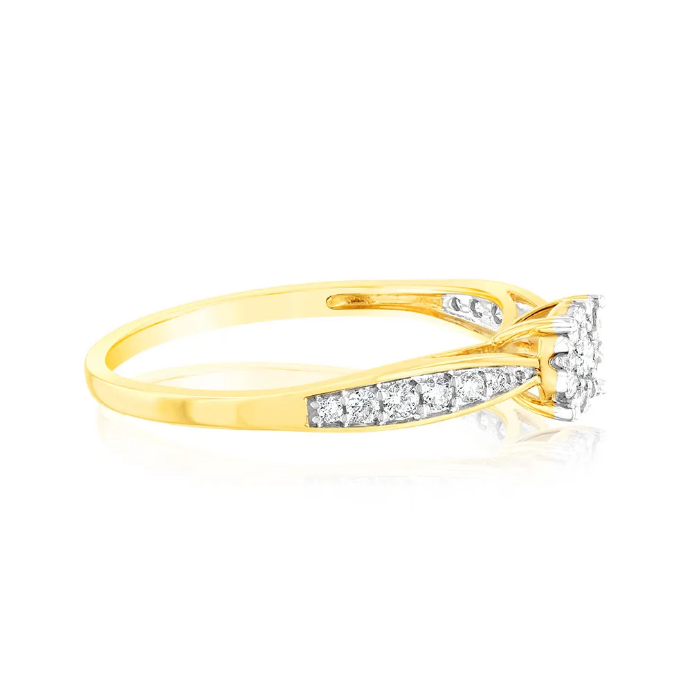 9ct Yellow Gold 1/3 Carat Diamond Halo Solitaire Ring Shiels