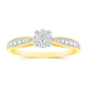 9ct Yellow Gold 1/3 Carat Diamond Halo Solitaire Ring Shiels