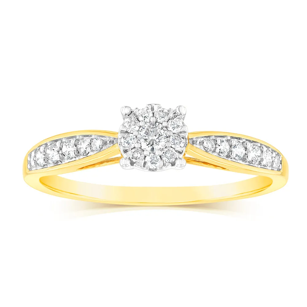 9ct Yellow Gold 1/3 Carat Diamond Halo Solitaire Ring Shiels