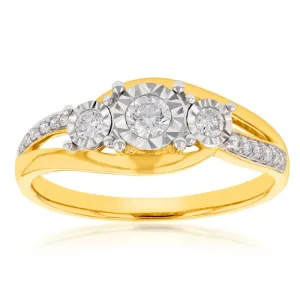 9ct Yellow Gold 1/4 Carat Diamond Trilogy Ring both Shiels