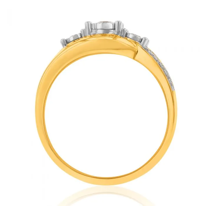 9ct Yellow Gold 1/4 Carat Diamond Trilogy Ring both Shiels