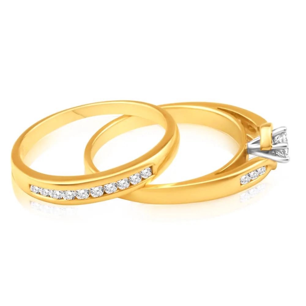 9ct Yellow Gold 2 Ring Bridal Set With 16 Diamonds Totalling 0.5 Carats Shiels