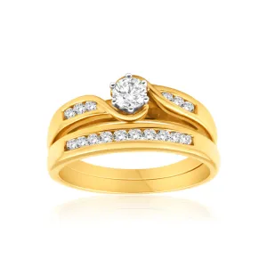 9ct Yellow Gold 2 Ring Bridal Set With 16 Diamonds Totalling 0.5 Carats Shiels