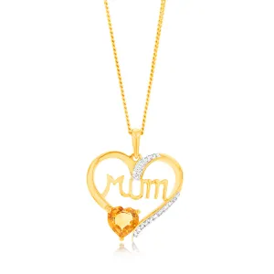 9ct Yellow Gold 6mm Natural Citrine And Diamond Mum Heart Pendant Shiels