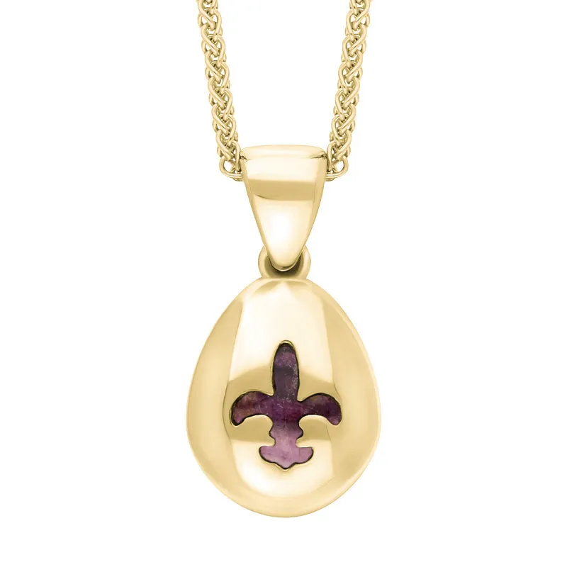 9ct Yellow Gold Blue John Fleur De Lis Pear Shape Necklace