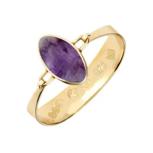 9ct Yellow Gold Blue John Oval Stone Heavy Bangle