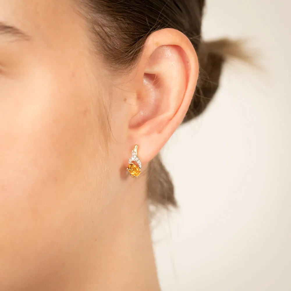 9ct Yellow Gold Citrine And Diamond Fancy Hoop Earrings Shiels