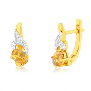 9ct Yellow Gold Citrine And Diamond Fancy Hoop Earrings Shiels