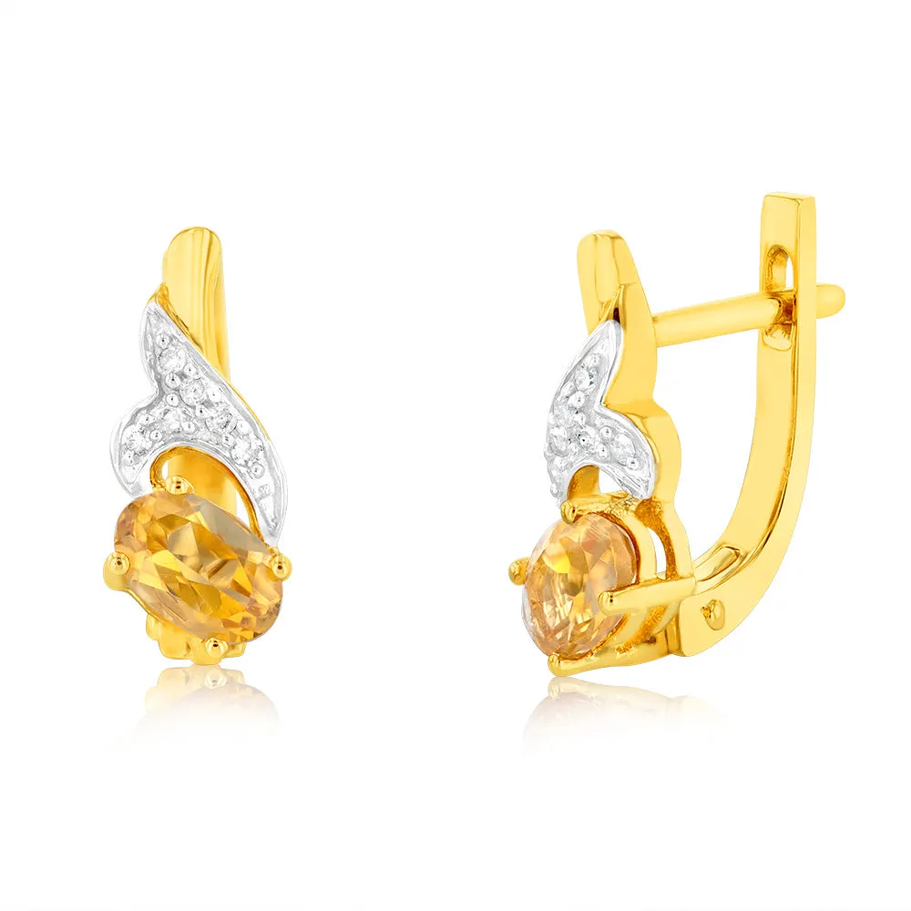 9ct Yellow Gold Citrine And Diamond Fancy Hoop Earrings Shiels