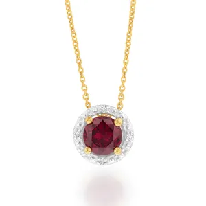 9ct Yellow Gold Created Ruby and Diamond Pendant on 45cm Chain Shiels