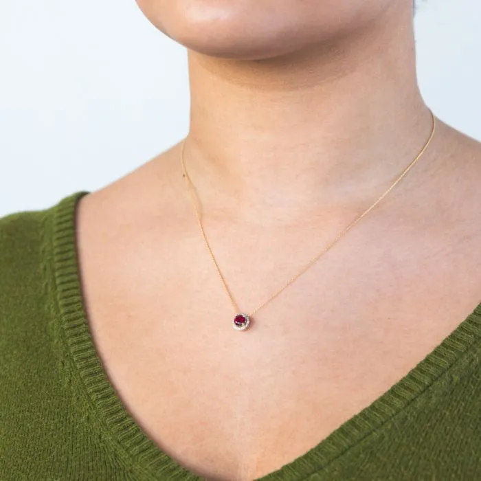 9ct Yellow Gold Created Ruby and Diamond Pendant on 45cm Chain Shiels