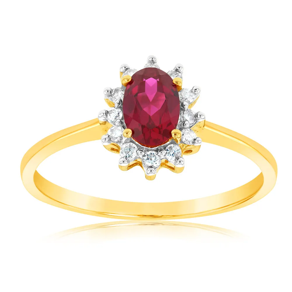 9ct Yellow Gold Diamond And Created Ruby Ring Shiels