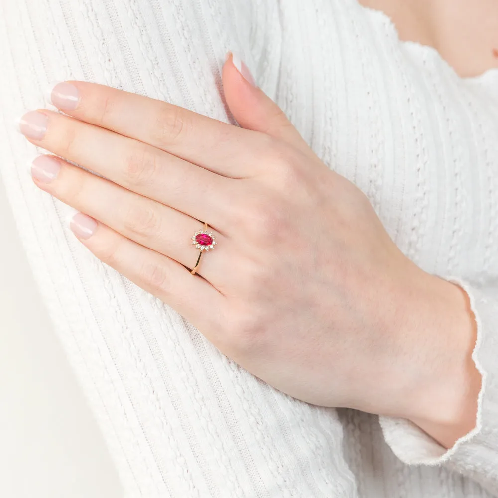 9ct Yellow Gold Diamond And Created Ruby Ring Shiels