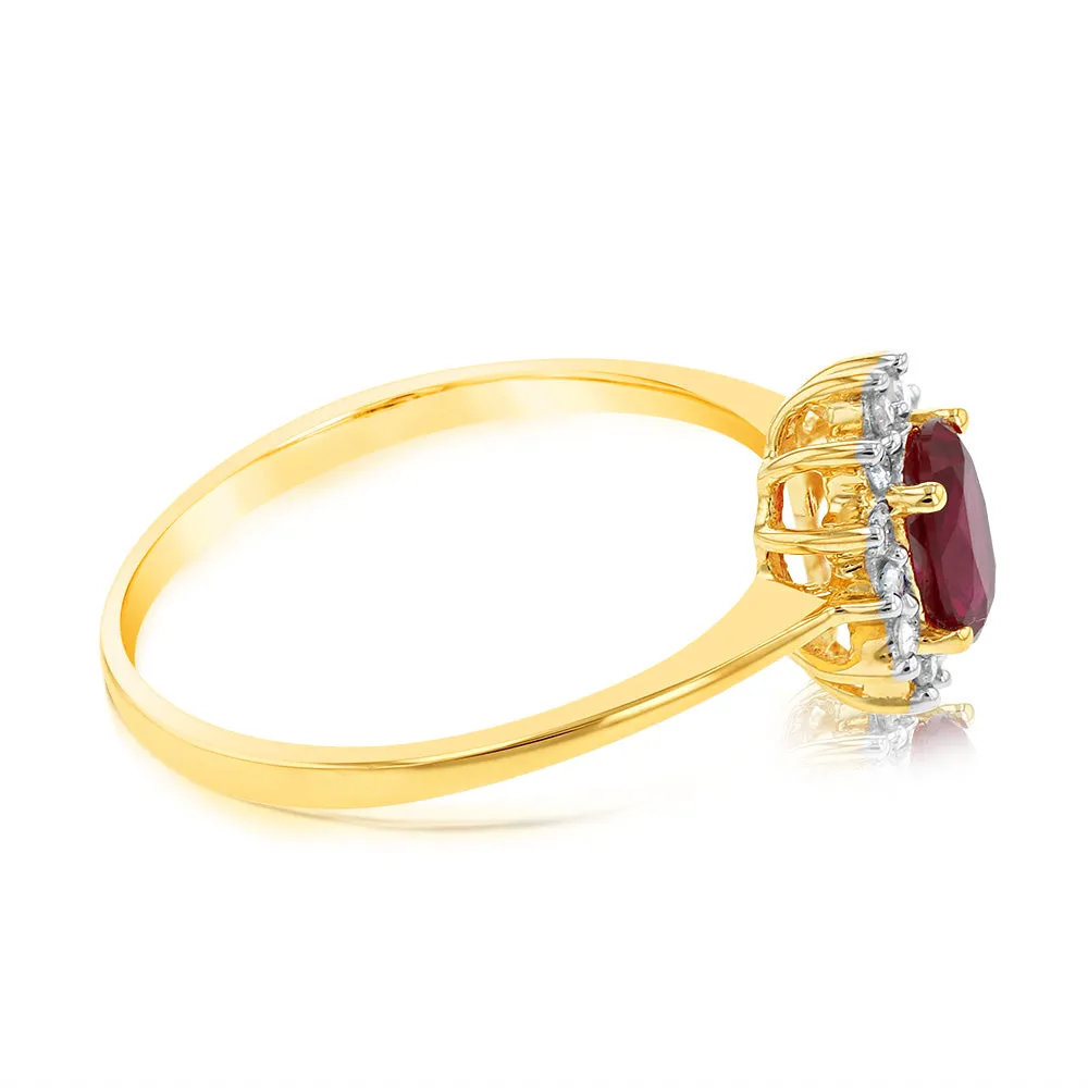 9ct Yellow Gold Diamond And Created Ruby Ring Shiels
