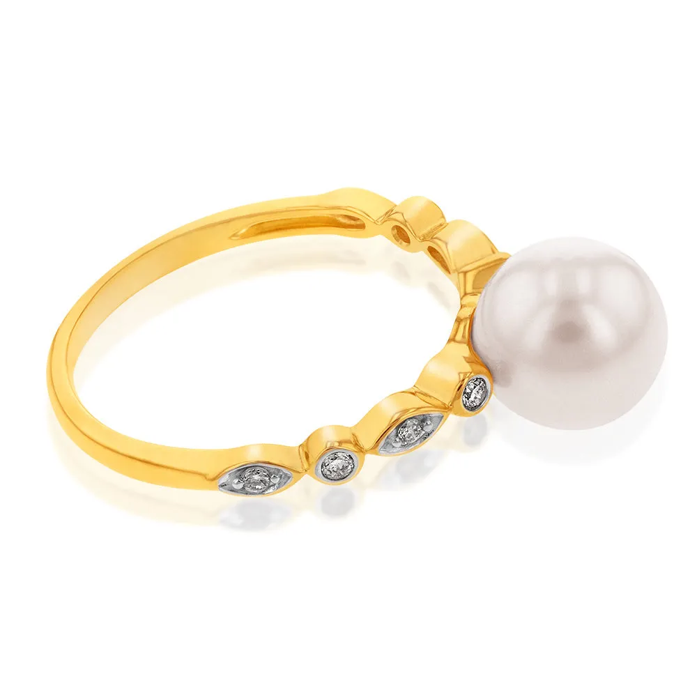 9ct Yellow Gold Freshwater Pearl and Diamond Ring Shiels