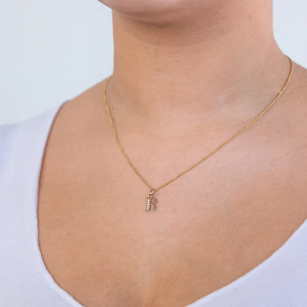 9ct Yellow Gold Initial B Zirconia Pendant Shiels