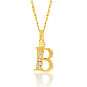 9ct Yellow Gold Initial B Zirconia Pendant Shiels